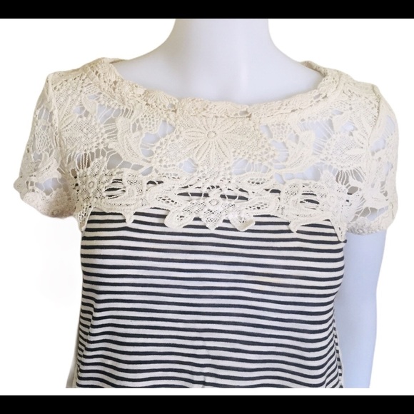 MEADOW RUE (Anthro) Stripe Top With Crochet Front & Side Detail Navy Blue Sz XS - Picture 4 of 13